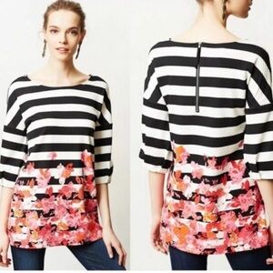 Postmark Anthropoligie Size xs Linnea Striped Floral Tunic Top Textured Office